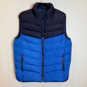 Alpine Swiss Puffer Vest Blue Navy Colorblock Full Zip Lightweight Size L